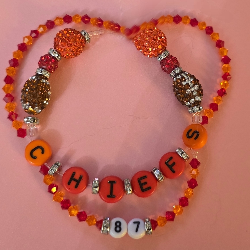 Chiefs Football Swarovski Crystal Stretchy Friendship Bracelet